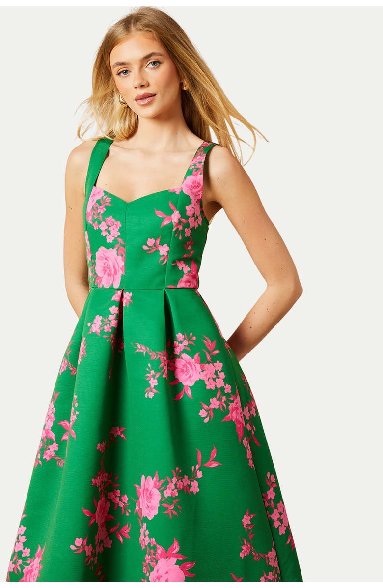 Oasis Occasion Floral Strappy Twill Midi Dress, Alternate, color, Green