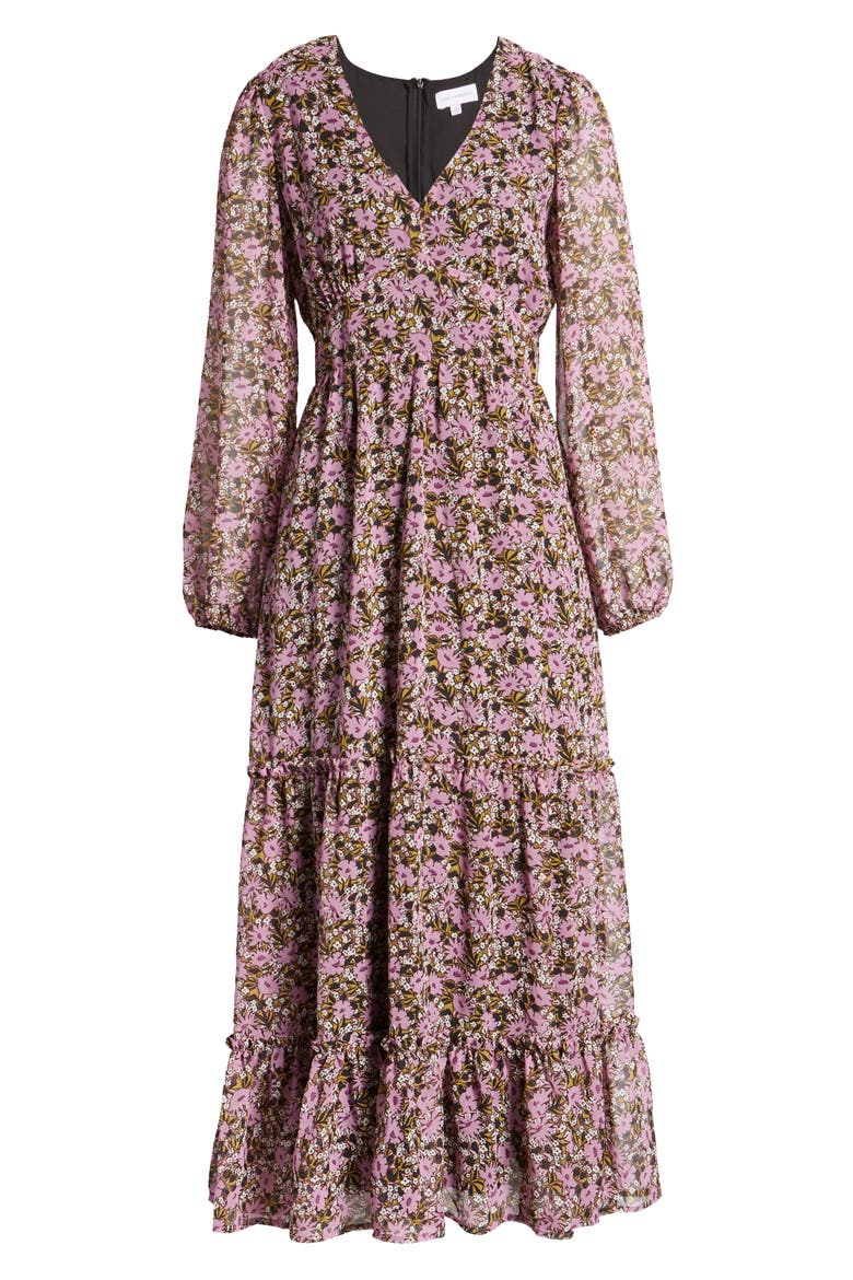 Lovestoned Floral Long Sleeve Dress, Alternate, color, PURPLE