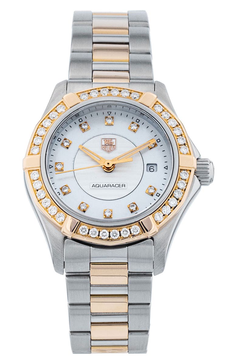 Watchfinder & Co. Tag Heuer Preowned 2019 Aquaracer Diamond Two-Tone Bracelet Watch, 27mm, Main, color, White