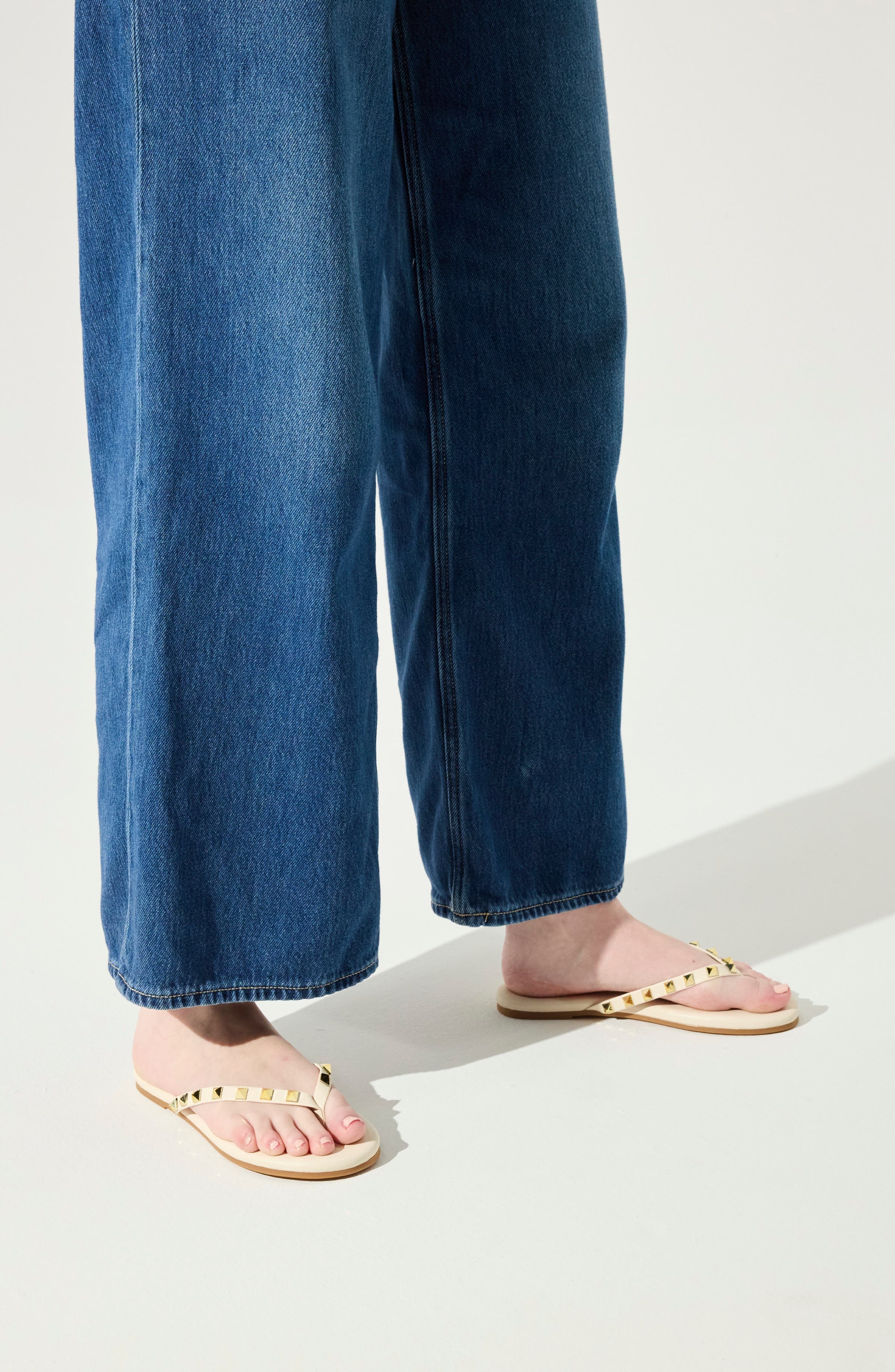 Rivington Stud Flip Flop, Alternate, color, CREAM/ GOLD