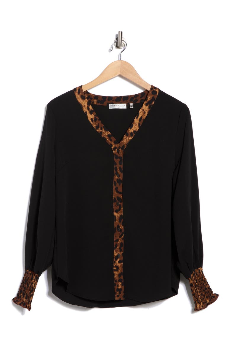 Print Trim Button-Up Top, Alternate, color, BLACK