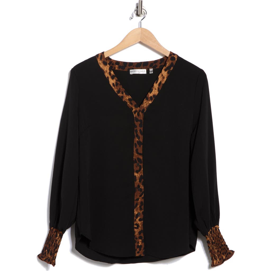 Patrizia Luca Print Trim Button-up Top In Black