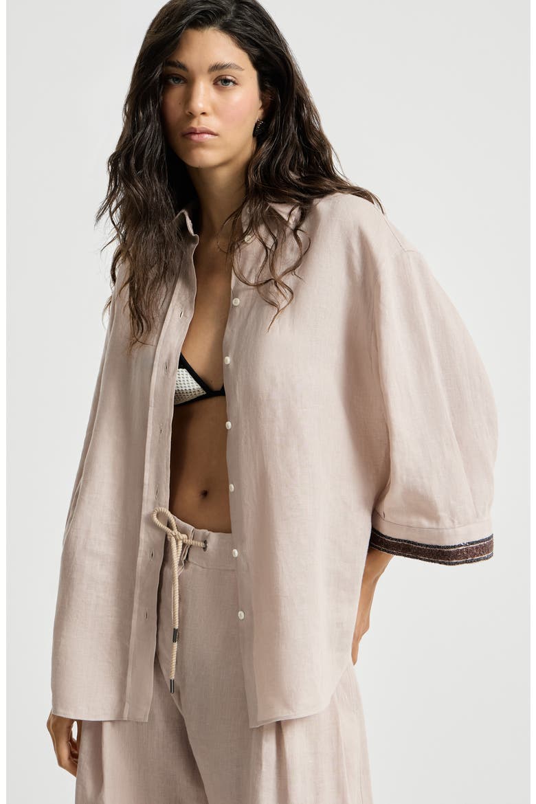 Linen shirt with dazzling cuffs, Alternate, color, Yuta