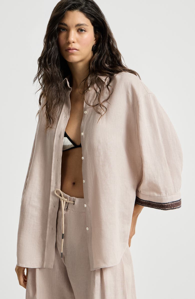Brunello Cucinelli Linen shirt with dazzling cuffs, Alternate, color, Yuta