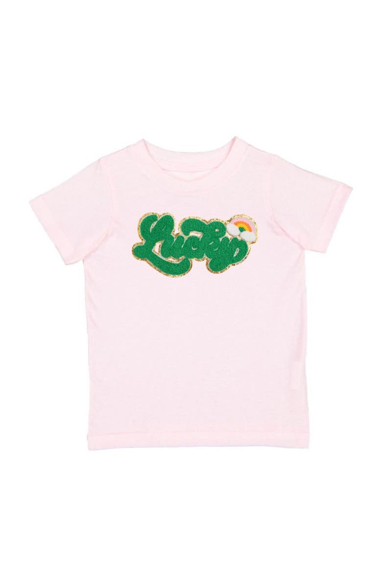 Sweet Wink Lucky Rainbow Patch St. Patrick's Day Short Sleeve T-Shirt, Main, color, Pink