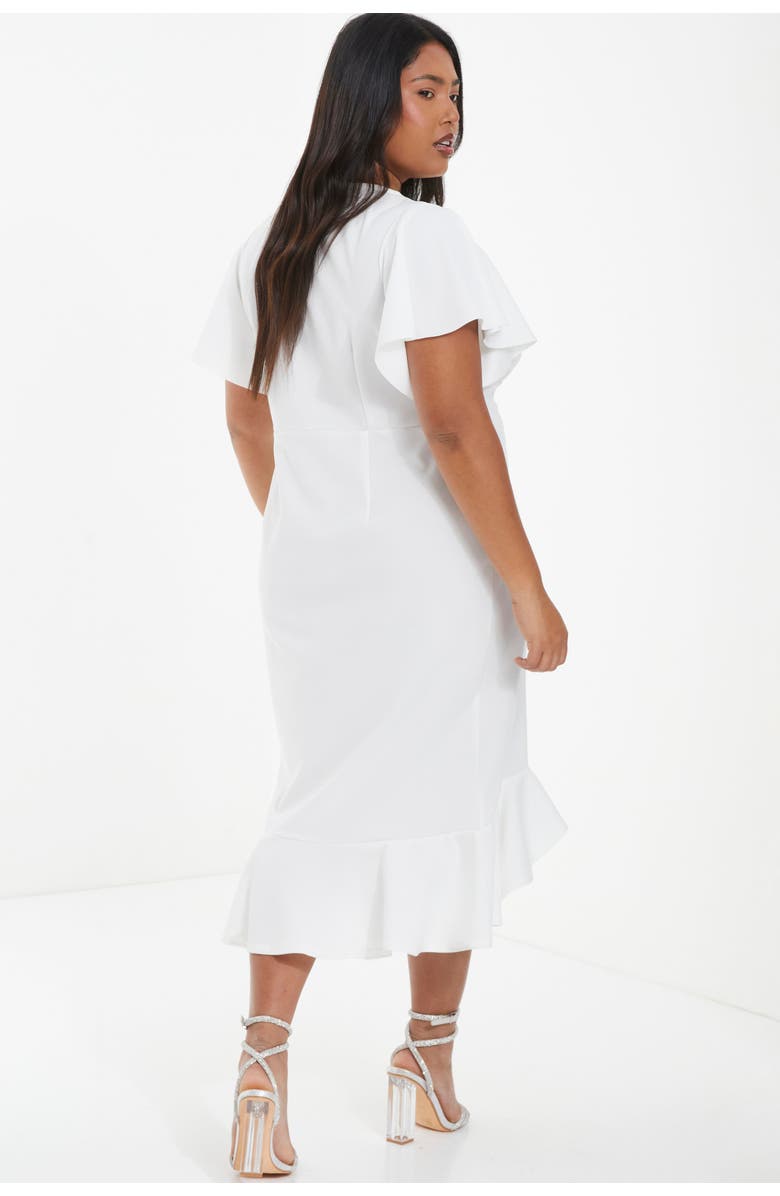 QUIZ V-Neck Frill Hem Midi Dress, Alternate, color, White