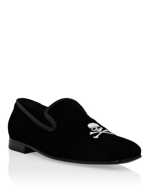 Velvet Loafers Embroidery Skull Men