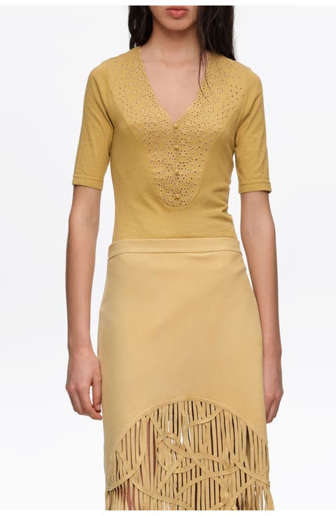 Embroidered V-Neck Bodysuit