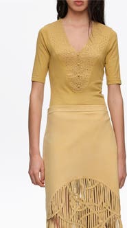 Bimba y Lola Embroidered V-Neck Bodysuit