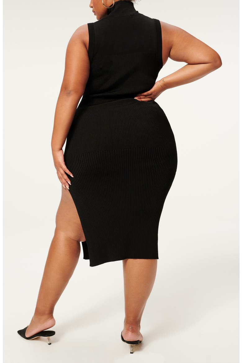 Plaited Sleeveless Rib Midi Dress, Alternate, color, BLACK001