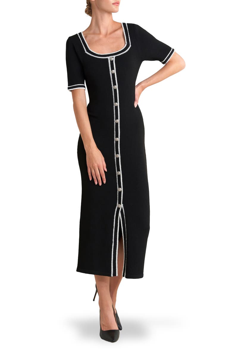 Knit Midi Dress, Main, color, BLACK/ WHITE