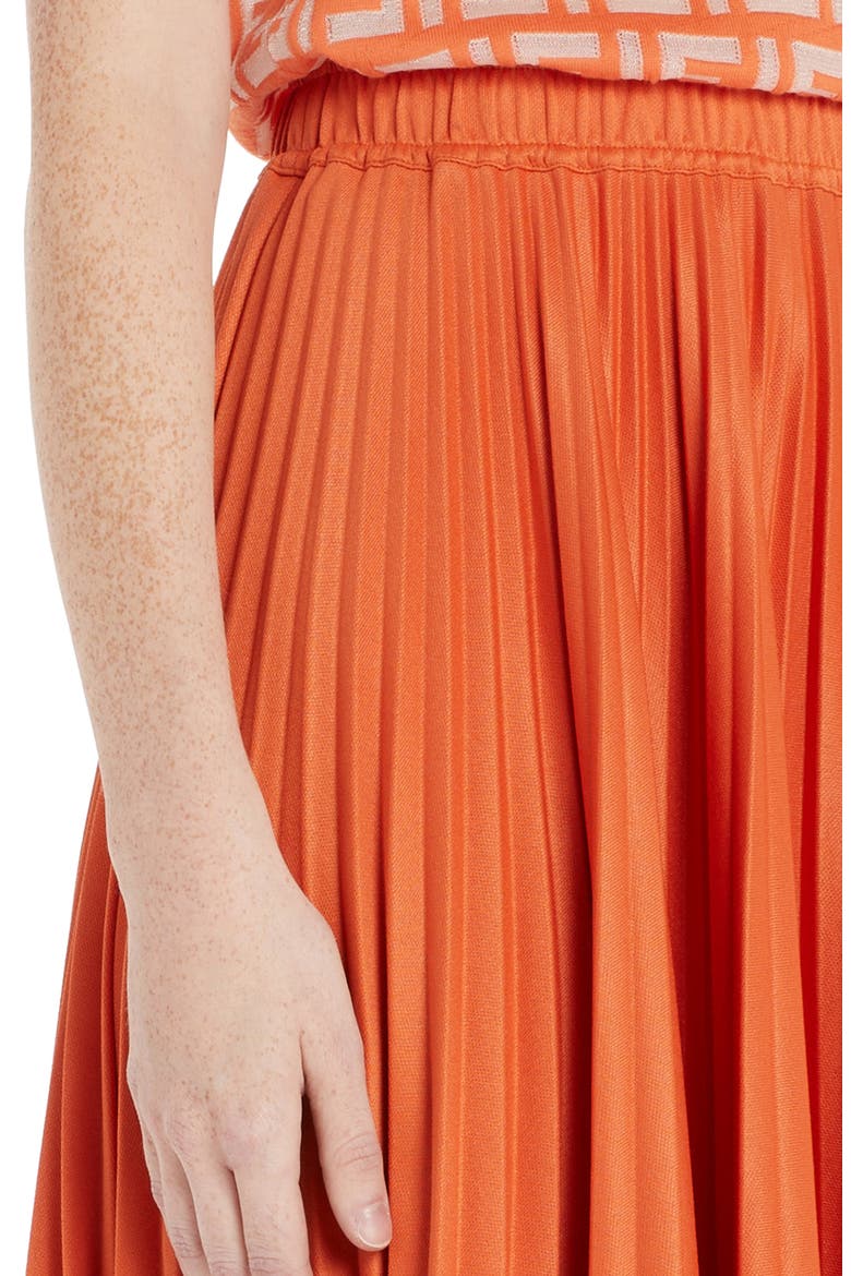 Pleated Jersey Midi Skirt, Alternate, color, KUMQUAT