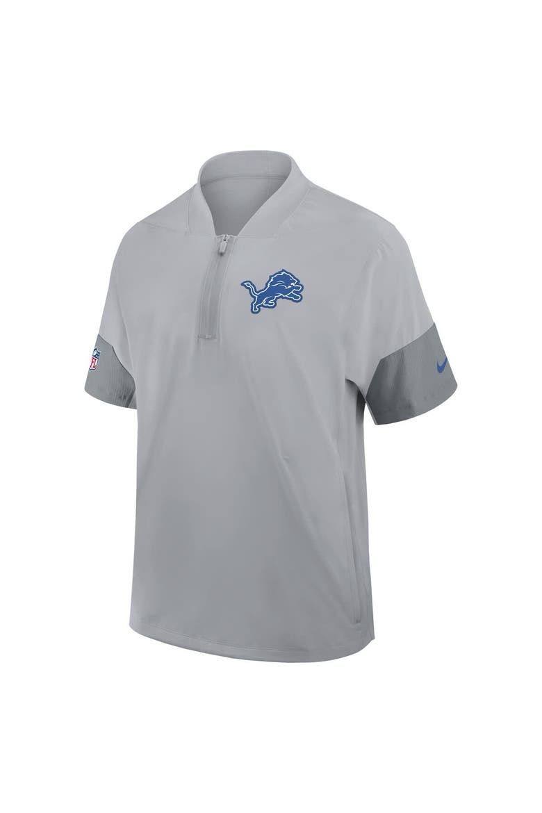 Men's Nike Gray Detroit Lions Sideline Short Sleeve Quarter-Zip Performance Coach Jacket, Alternate, color, Gray