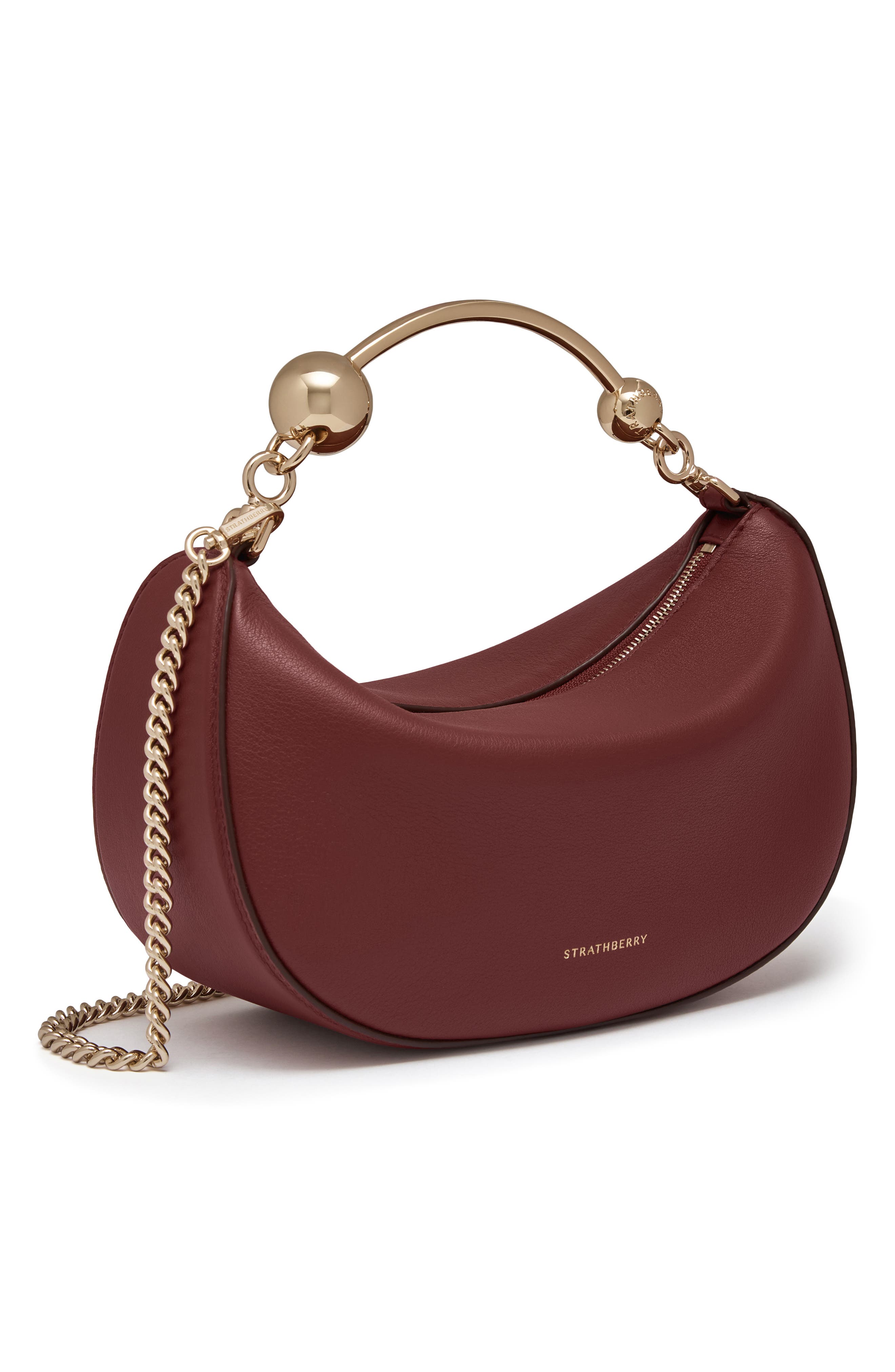 Strathberry Mini Crescent Moon Leather Shoulder Bag, Alternate, color, Oxblood