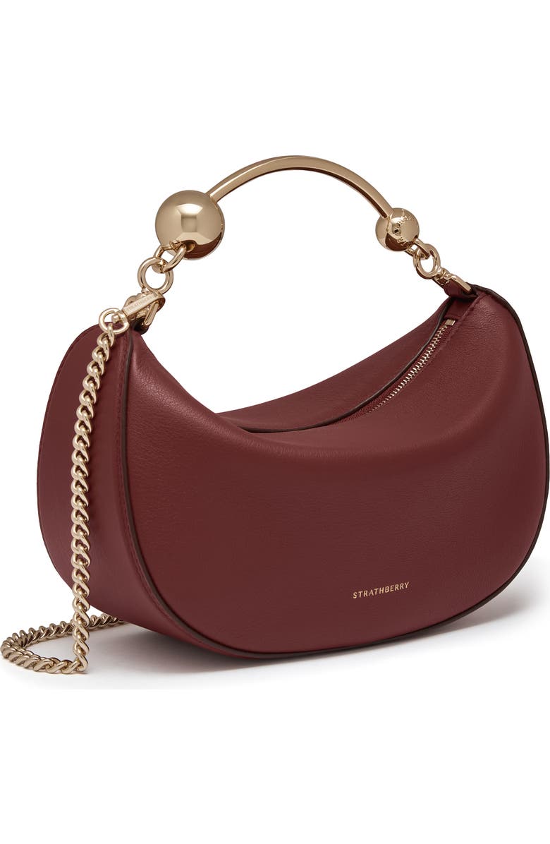 Strathberry Mini Crescent Moon Leather Shoulder Bag, Alternate, color, Oxblood