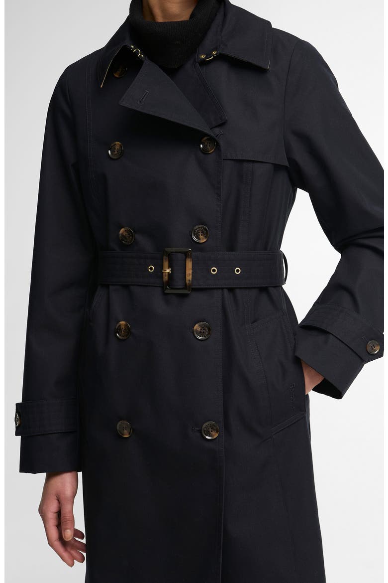 Great Belted Water Resistant Twill Trench Coat, Alternate, color, DK NAVY/ BIRCHWOOD DRESS