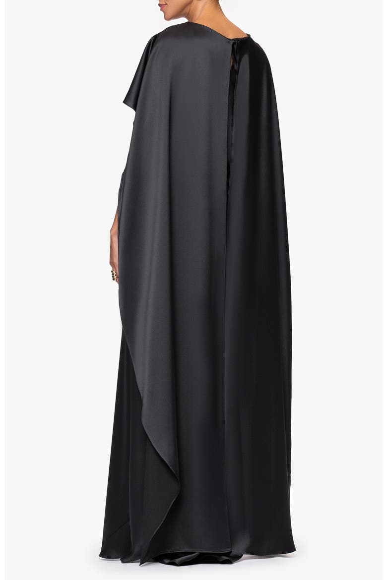 Cape Overlay Satin Gown, Alternate, color, BLACK