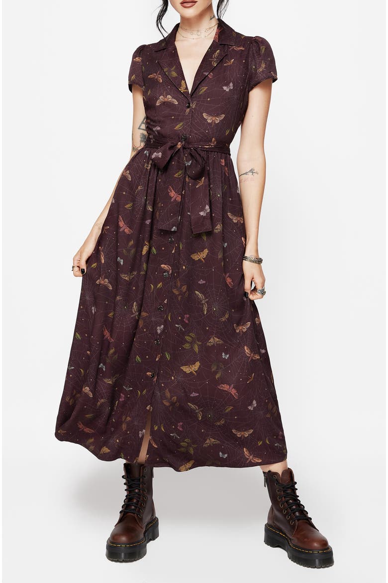 Celia Moth Printed Shirt Dress, Main, color, Dark Red