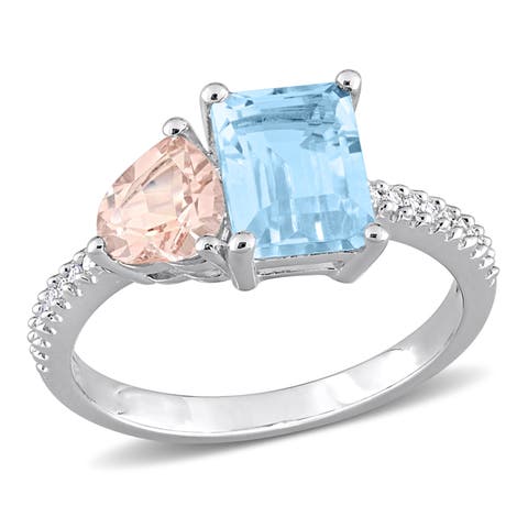 Topaz, Morganite & Diamond 2-Stone Ring