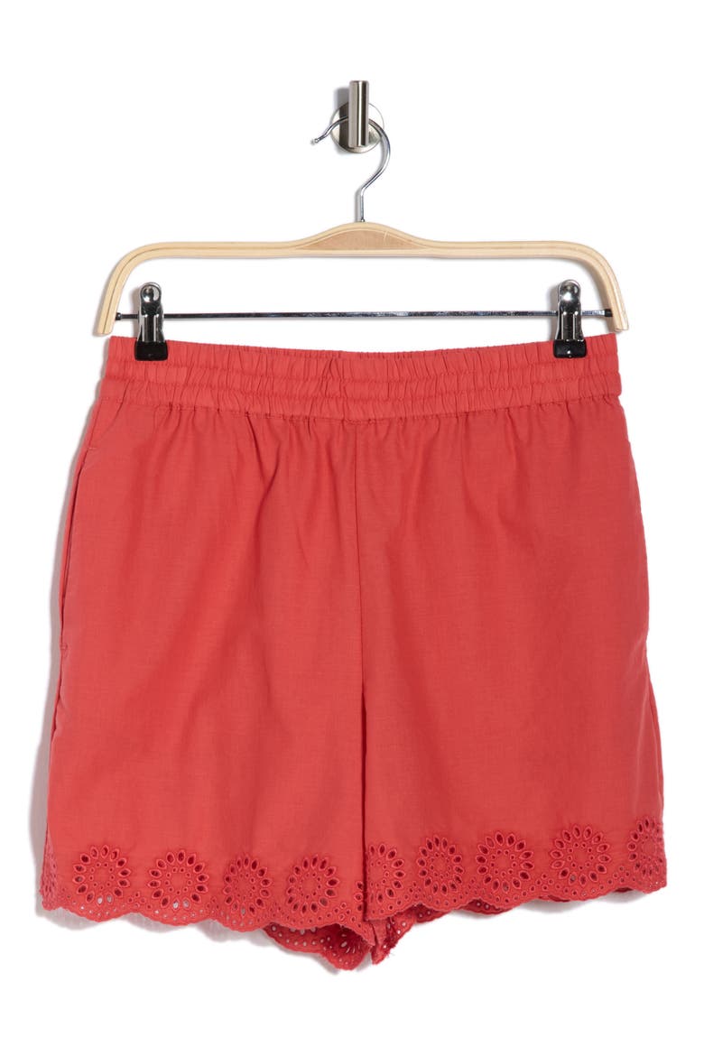 Embroidered Cotton Shorts, Alternate, color, SOLID CRANBERRY