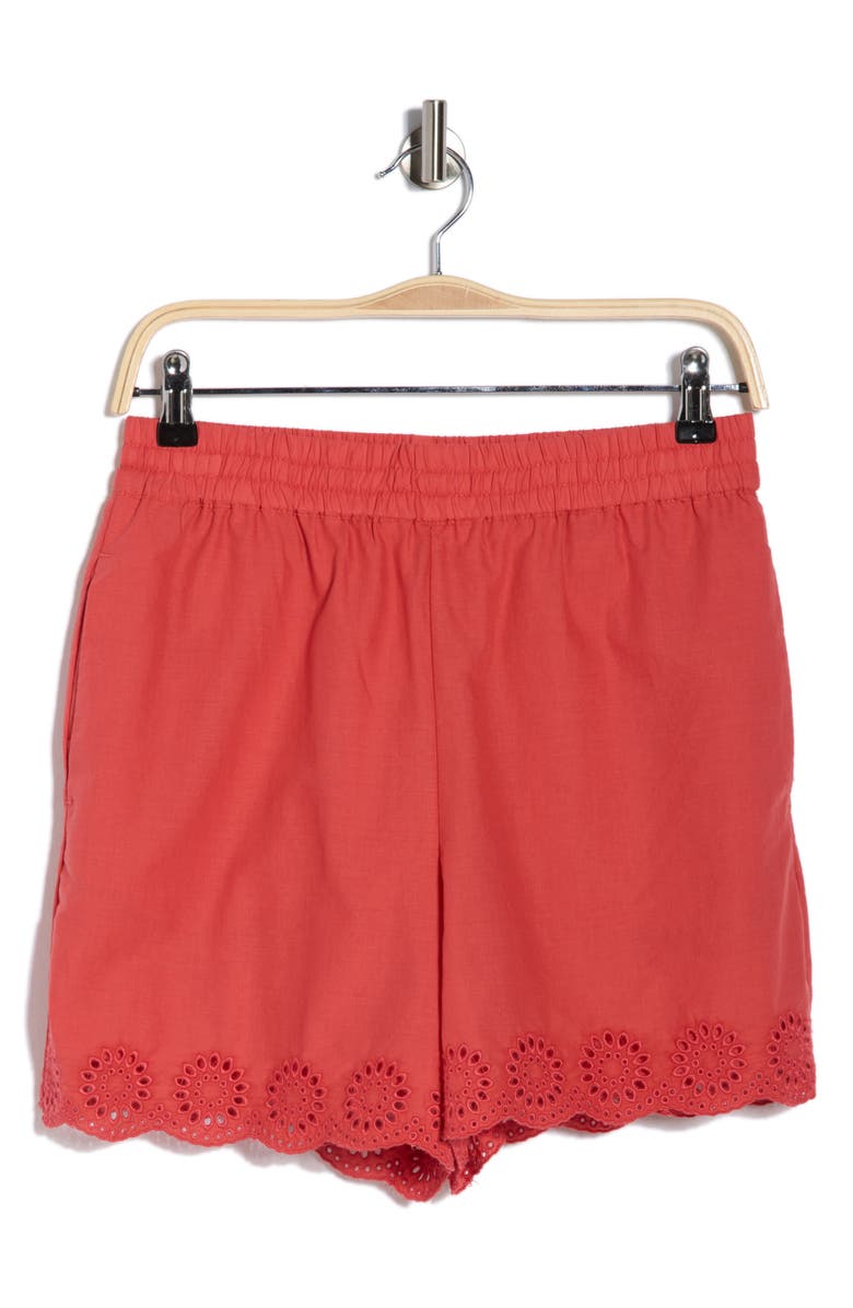 C & C California Embroidered Cotton Shorts, Main, color, Solid Cranberry