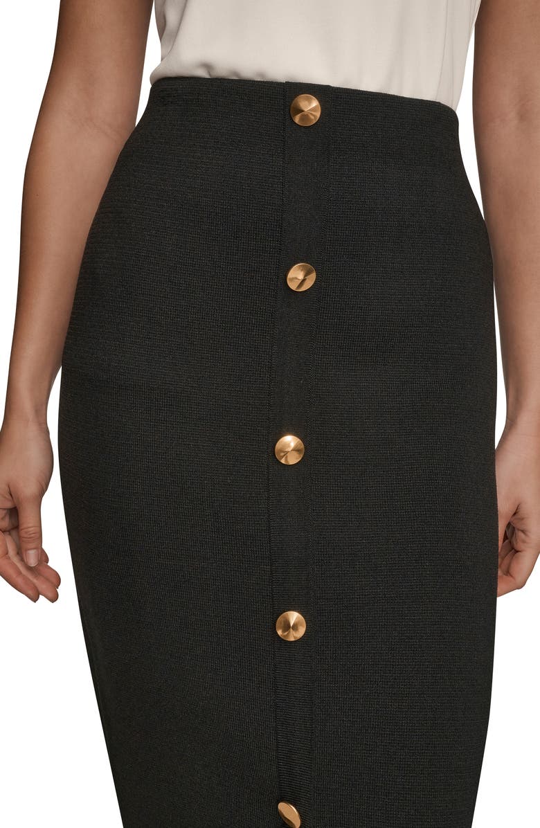 Donna Karan New York Faux Button Knit Pencil Skirt, Alternate, color, Black