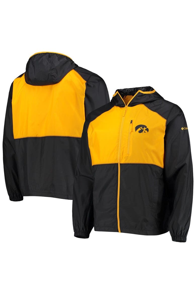 Men's Columbia Black/Gold Iowa Hawkeyes Flash Forward Hoodie Full-Zip Lightweight Windbreaker, Main, color, Black