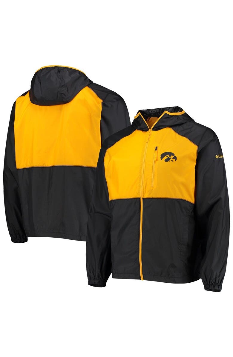 Columbia Men's Columbia Black/Gold Iowa Hawkeyes Flash Forward Hoodie Full-Zip Lightweight Windbreaker, Main, color, 