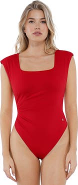 Popilush Shapewear Square Neck Padded Shoulder Slimming Bodysuit