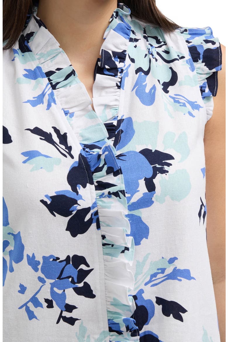 Ruffle Linen Blend Shirt, Alternate, color, AZURE BOUQUET