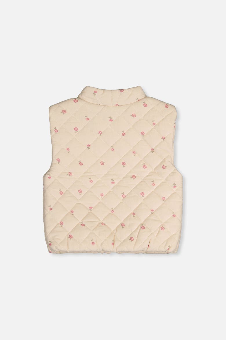 Corduroy Quilted Zip Puffy Vest, Alternate, color, Beige Floral Print