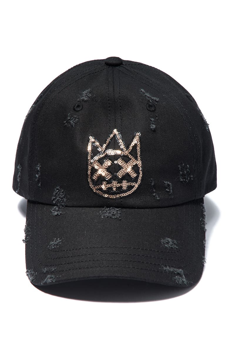 Sequin Shimuchan Logo Distressed Baseball Cap, Alternate, color, BLACK