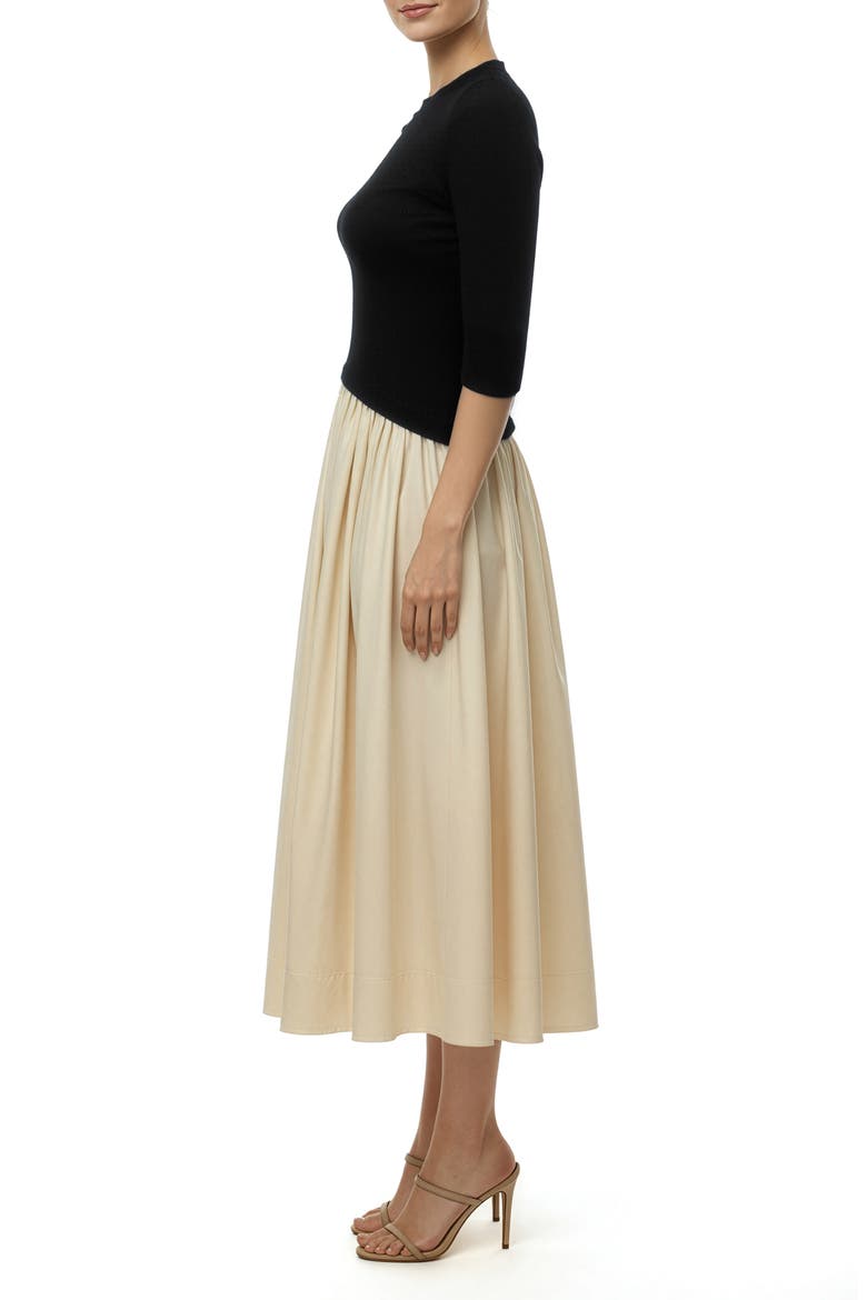 Mixed Media Midi Dress, Alternate, color, BLACK CREAM