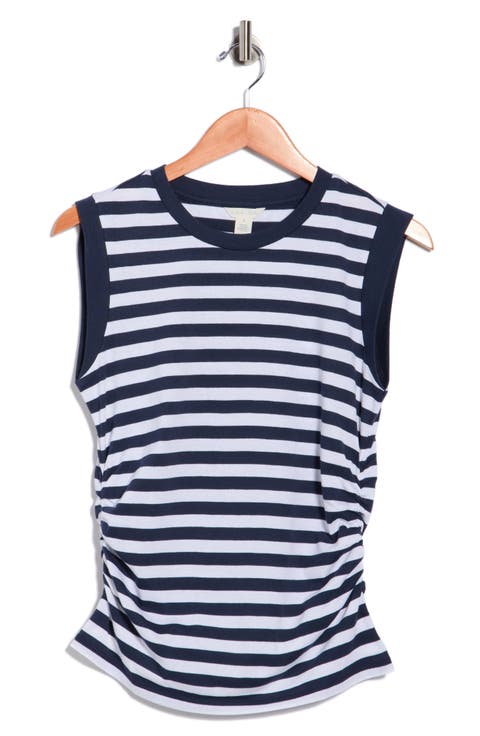 Side Ruched Cotton Blend Tank