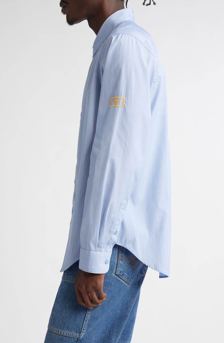 Martine Rose Classic Logo Pinstripe Button-Up Shirt, Alternate, color, Blue-White Stripe