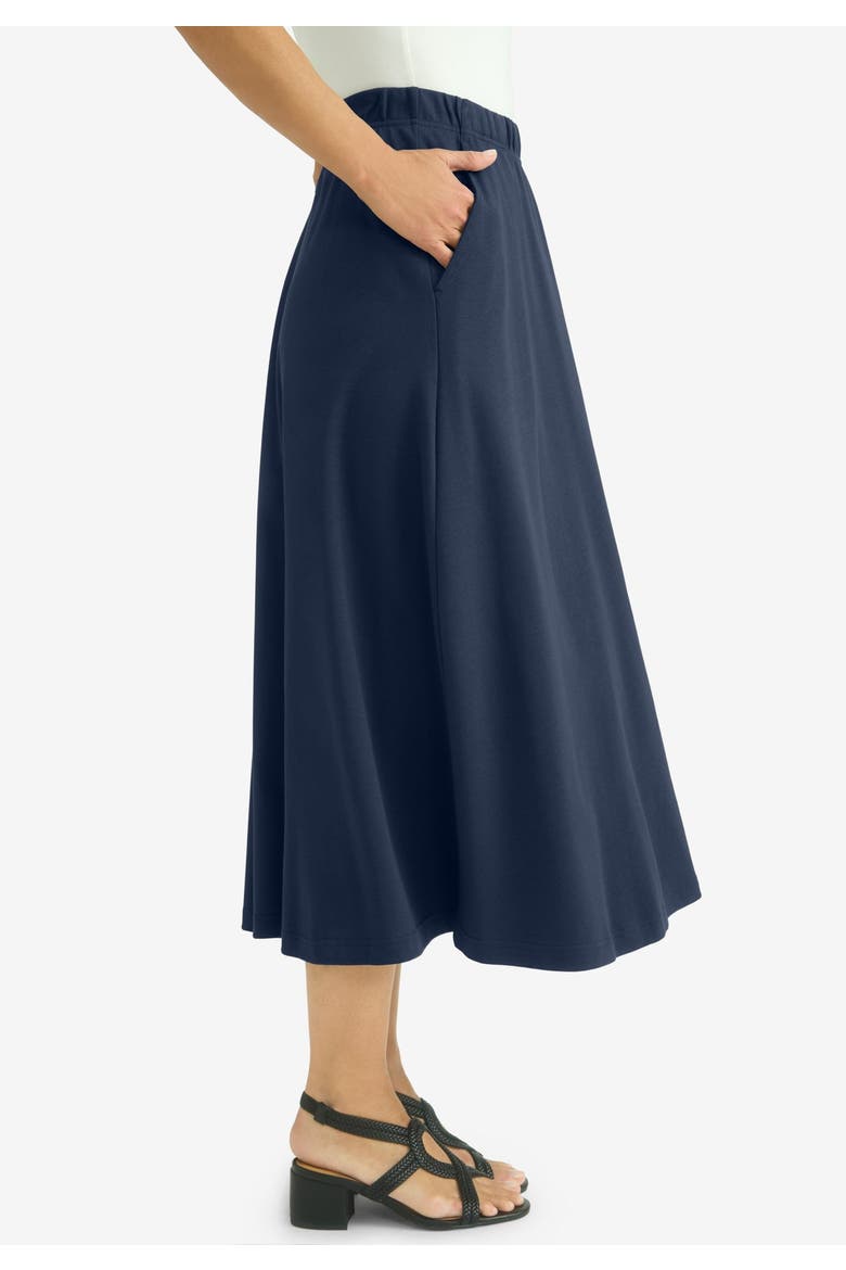 Soft Ease Cotton Knit Swing Skirt, Alternate, color, NAVY