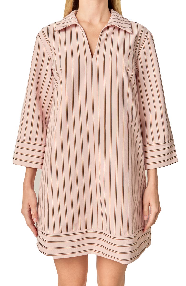 English Factory Stripe Collar Minidress, Alternate, color, Light Pink/ Brown