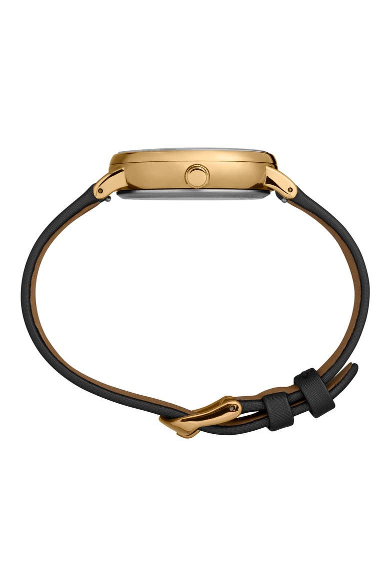Celestial Opulence Leather Strap Watch, 37mm, Alternate, color, BLACK/ GOLD