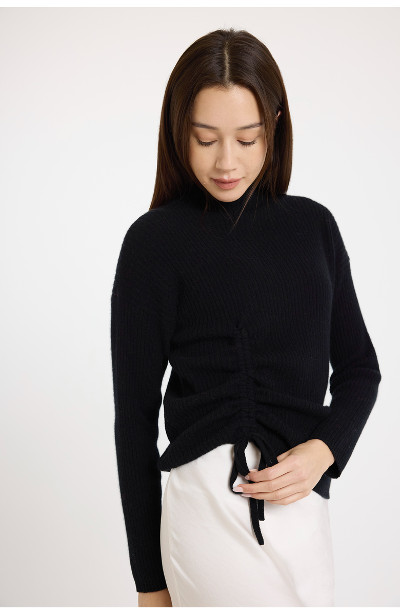 Brodie Pure Cashmere Rouched High Neck Long Sleeve Jumper, Alternate, color, Black
