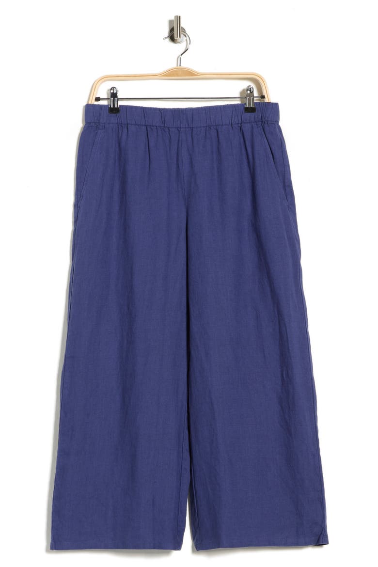 Organic Linen Crop Wide Leg Pants, Alternate, color, BLUETTE