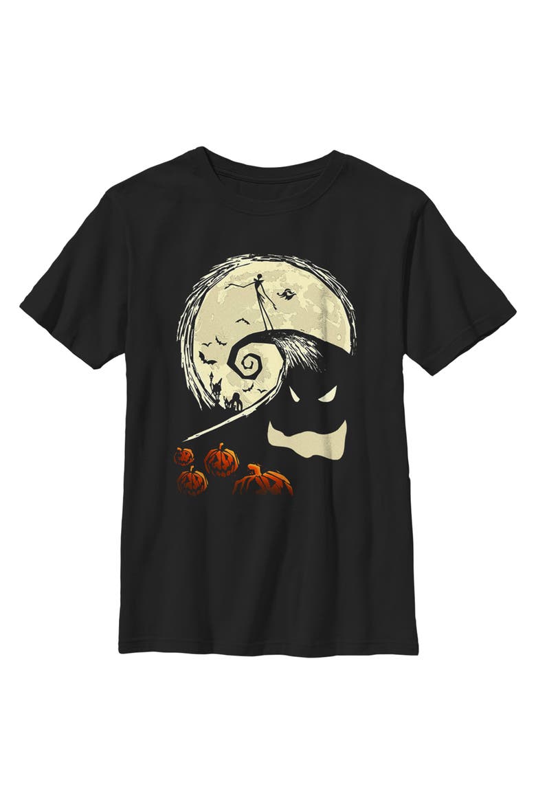 Boy's The Nightmare Before Christmas Spiral Hill Scene T-Shirt, Main, color, Black