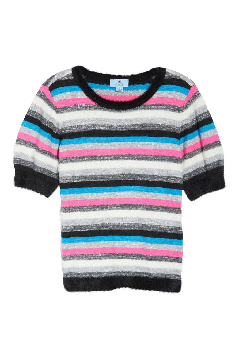 Metallic Stripe Short Sleeve Sweater, Alternate, color, RICH BLACK