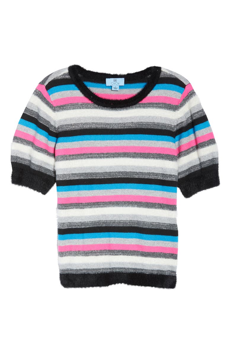 CeCe Metallic Stripe Short Sleeve Sweater, Alternate, color,