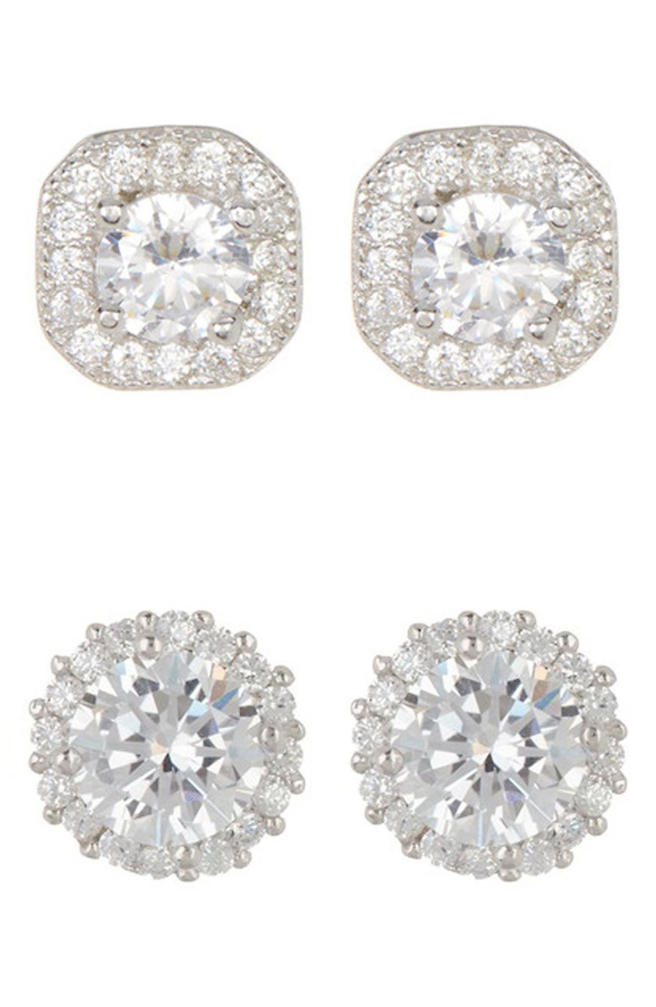 Adornia Set of 2 Assorted Crystal Halo Stud Earrings
