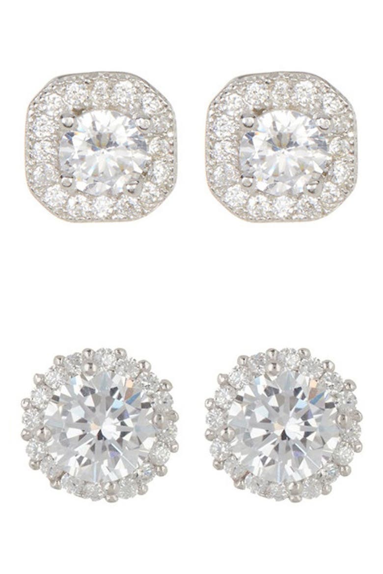 Set of 2 Assorted Crystal Halo Stud Earrings, Main, color, SILVER