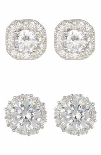 Set of 2 Assorted Crystal Halo Stud Earrings
