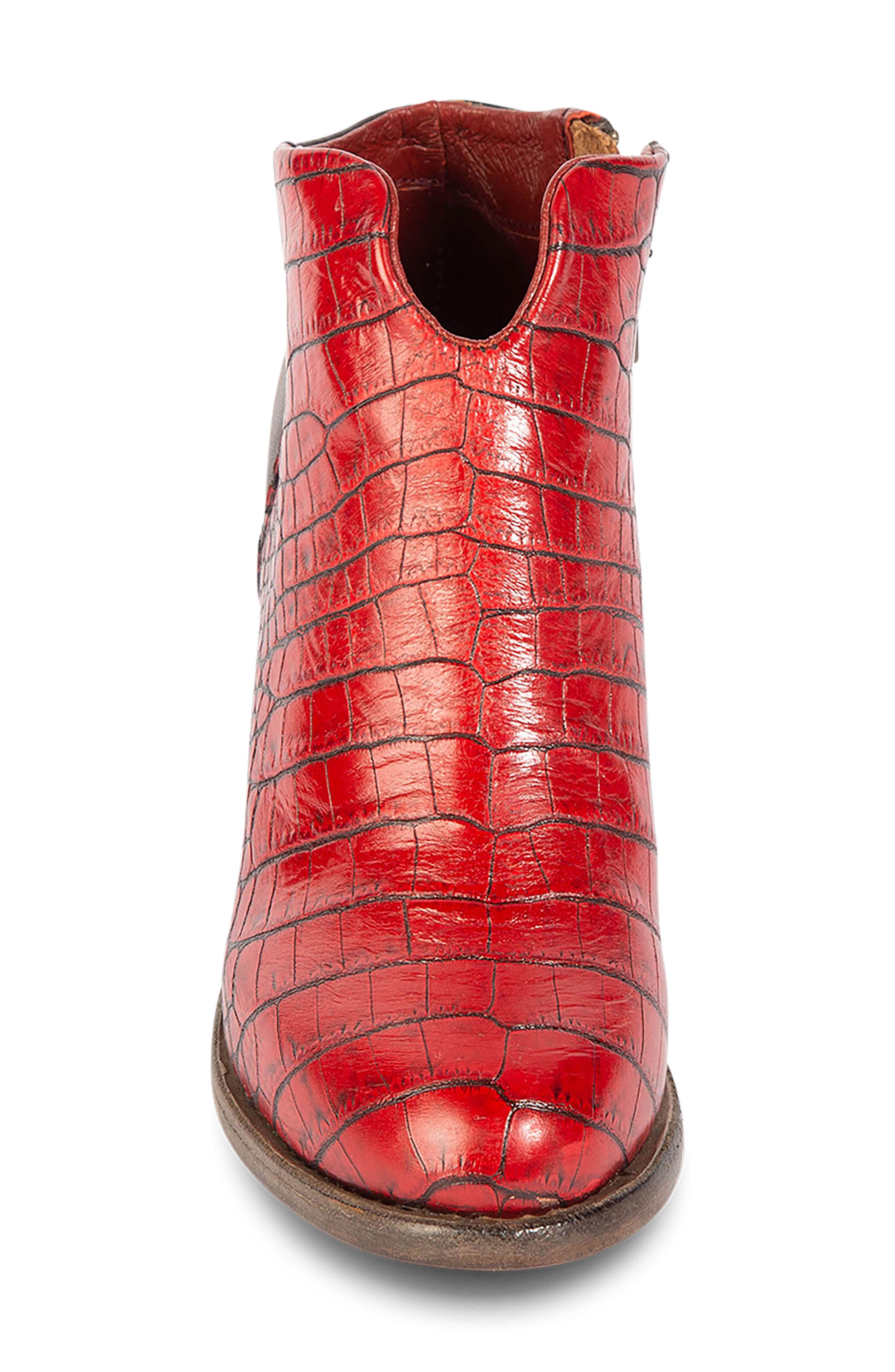 Detroit Croc Embossed Leather Bootie, Alternate, color, RED CROCO