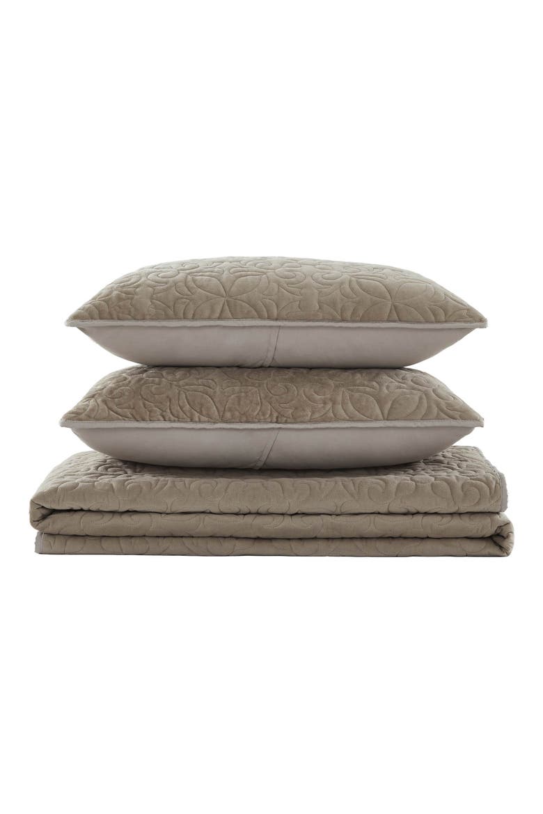 Astor Velvet Quilt Set, Main, color, BROWN