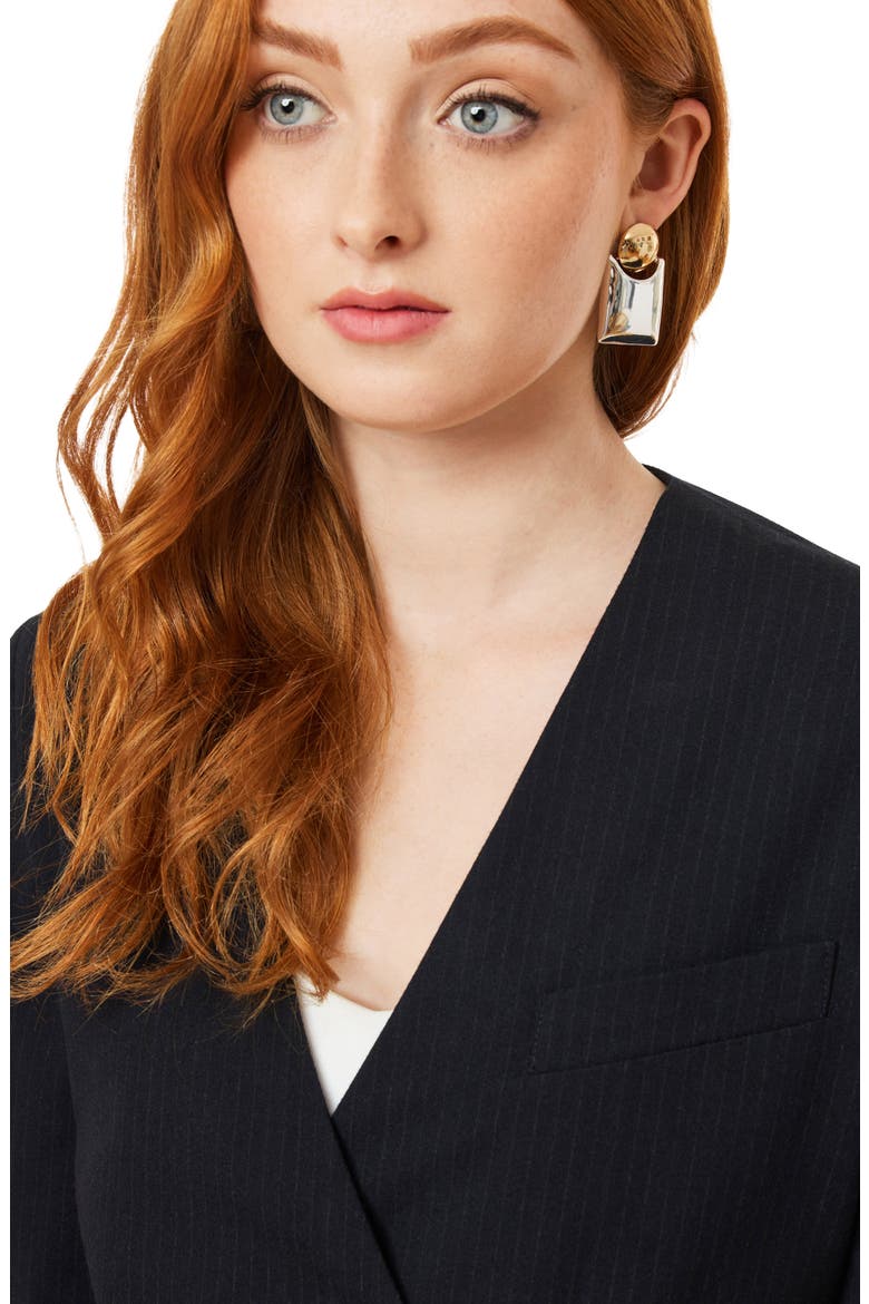 The Belted Pinstripe Blazer, Alternate, color, BLACK NIGHT PINSTRIPE