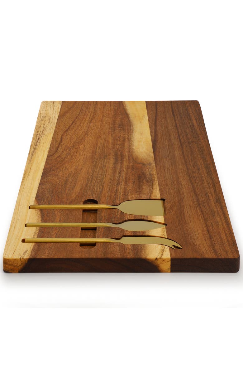 Megachef 21 x 11 Inch Acacia Wood Cheese Board with 3 Piece Knife Set, Alternate, color, Acacia
